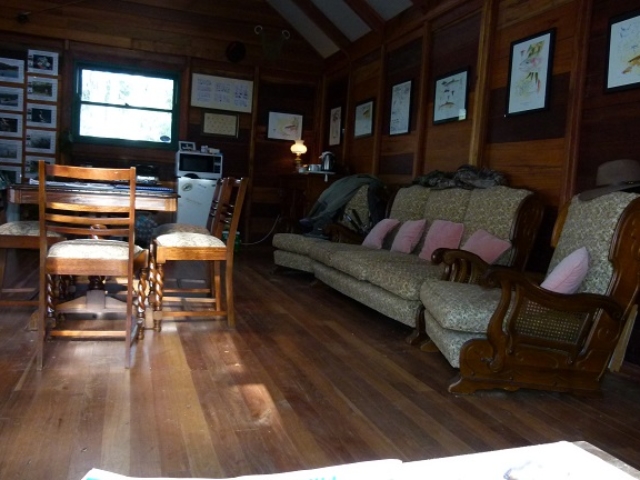 Inside fly fishing hut