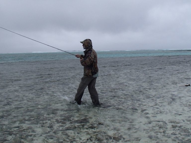 Fly fishing in the salt water in very windy conditions