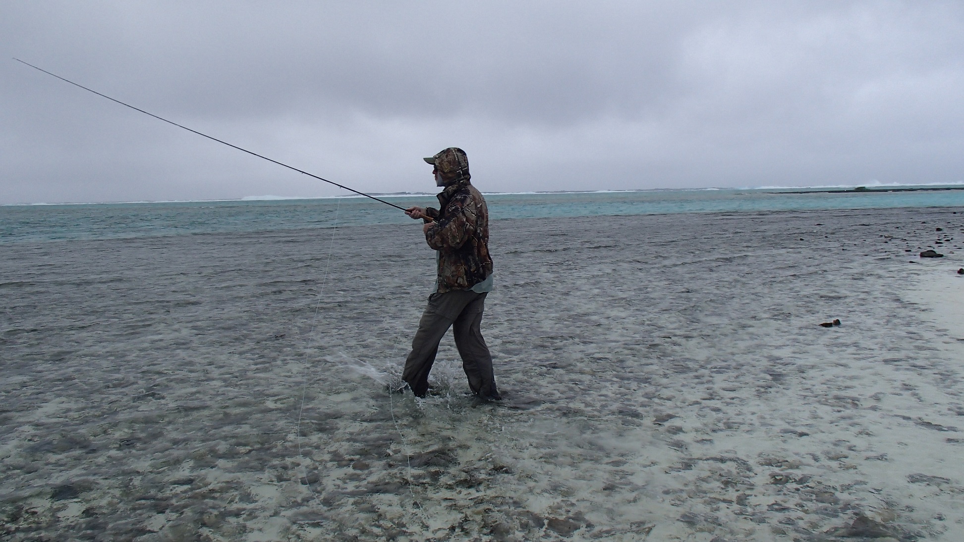 Fly fishing in the salt water in very windy conditions