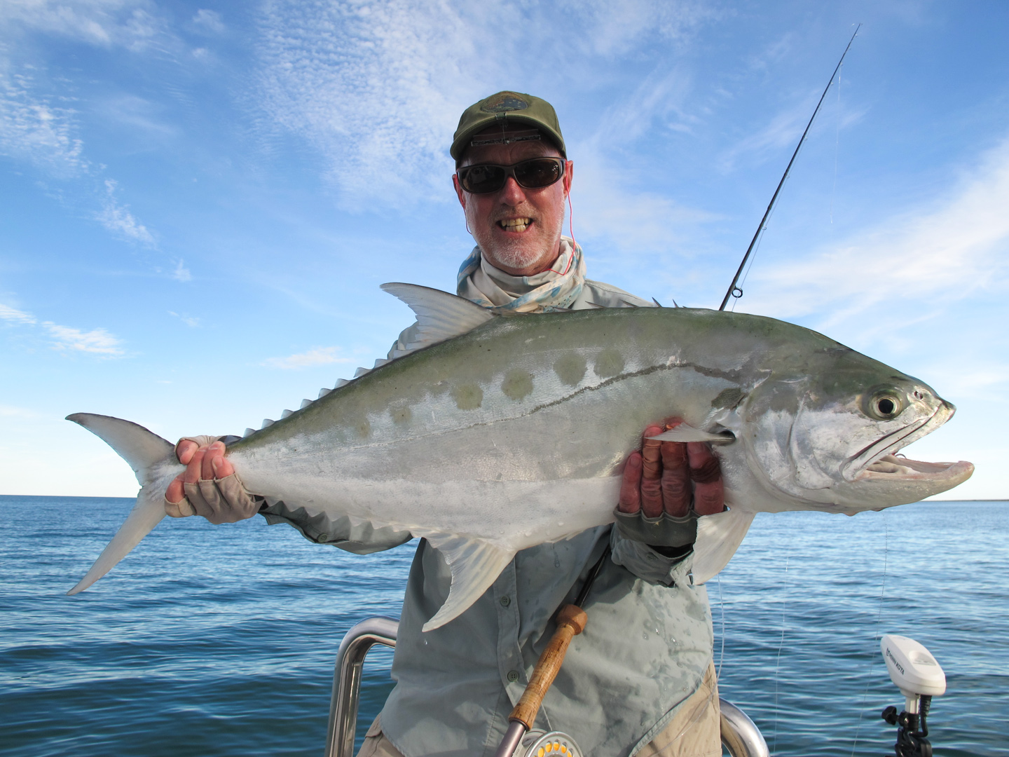 Giant Queenfish on fly, Saltwater fly fishing, learning to fly fish, catch and release