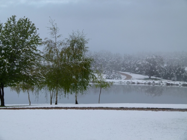 Snowing at Rainbow Springs Fly Fishing School