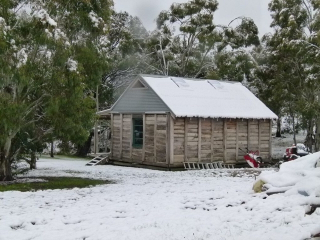 Snow on the roof of the fishing hut